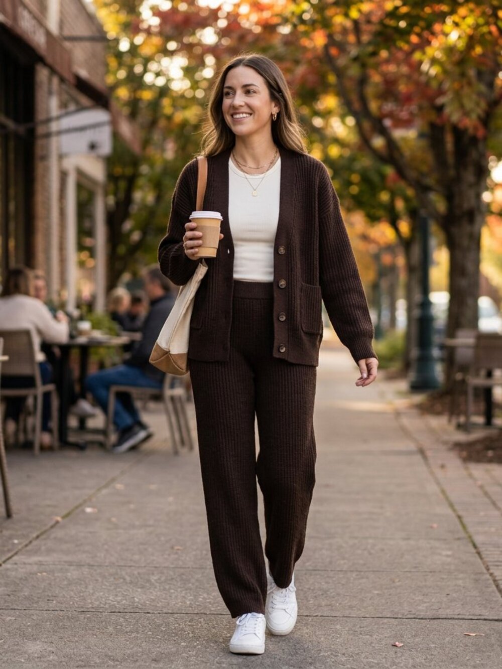 Nordstrom Cozy Rib Lounge Set Brown XS Matching Knit Set As-Is Travel Cozy